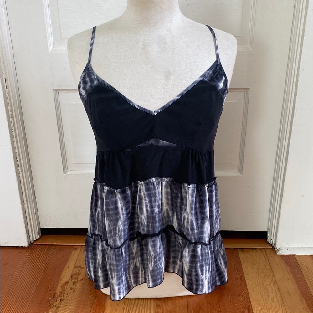Bcbgmaxazria Grey Black Tie Dye‎ Silk Tiered Tank Top Small